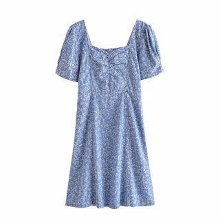 Short Sleeve Floral A-line Dress