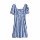 Short Sleeve Floral A-line Dress