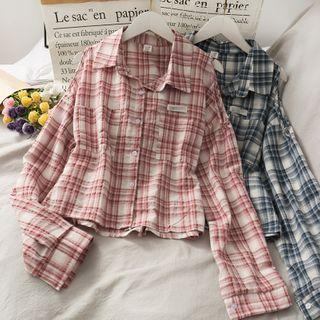 Off-shoulder Checker Shirt