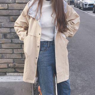 Color Block Hooded Long Jacket