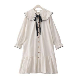 Frilled Collar Midi Shirtdress White - One Size