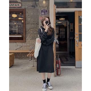 Slit-side Midi Boxy Hoodie Dress
