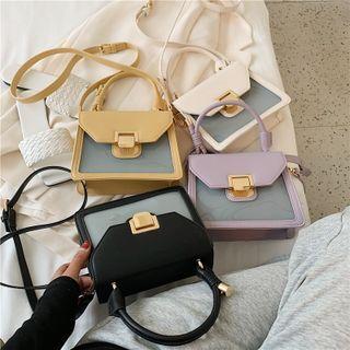 Faux Leather Paneled Top Handle Crossbody Bag