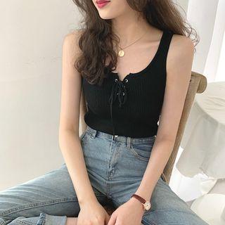 Lace-up Knit Sleeveless Top