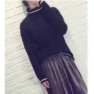 Striped Turtleneck Cable Knit Sweater