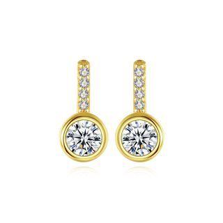 Sterling Silver Plated Gold Fashion Elegant Geometric Round Stud Earrings With Cubic Zirconia Golden - One Size