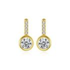 Sterling Silver Plated Gold Fashion Elegant Geometric Round Stud Earrings With Cubic Zirconia Golden - One Size