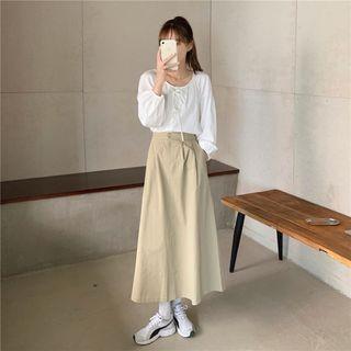 Plain Oversize Blouse / High-waist Plain A-line Skirt