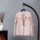 Frilled Tie-neck Long-sleeve Blouse