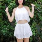 Set: Halter Tankini Top + Bottom + Swim Skirt