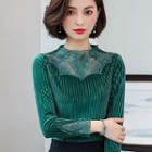 Long-sleeve Lace Panel Velvet Top