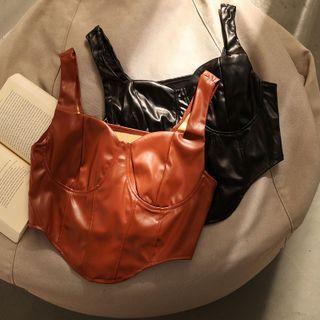 Faux Leather Corset Camisole Top / Bell-sleeve Midi A-line Dress