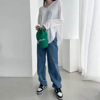 Slit-side Curve-hem T-shirt
