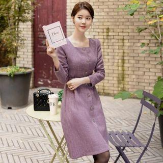 Square-neck Tweed Dress With Belt