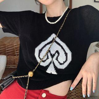 Short-sleeve Spade Print Knit Top