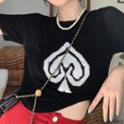 Short-sleeve Spade Print Knit Top