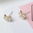 Bow Faux Pearl Alloy Earring 01 - 1 Pr - Silver - One Size