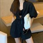 Puff-sleeve Zip Drawstring-waist Playsuit