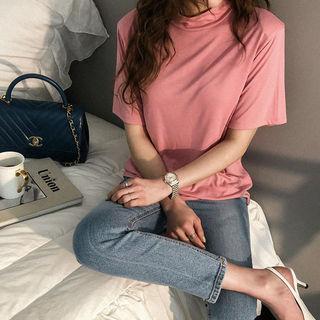 Mock-neck Padded-shoulder Top