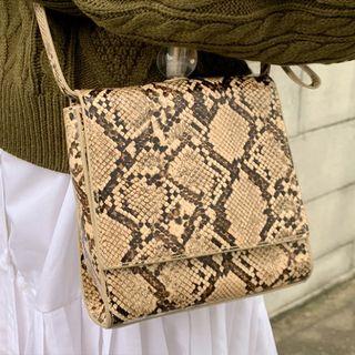 Snap-button Python Crossbody Bag