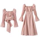 Bell-sleeve Square-neck Blouse / Bow Back Dress