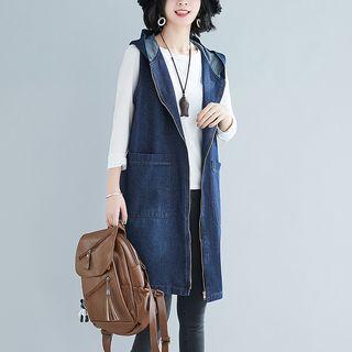 Sleeveless Hooded Denim Vest Jacket