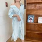 Plain V-neck Loose-fit Shirtdress
