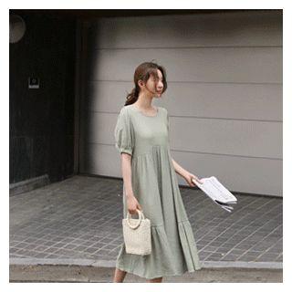 Lace-up Back Ruffle-hem Dress