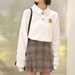 Long-sleeve Embroidered Polo Shirt White - One Size