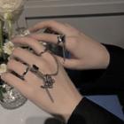 Butterfly Chained Alloy Ring Silver - One Size
