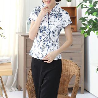 Short-sleeve Frog Buttoned Chinese Style Top