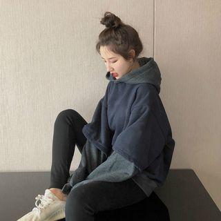 Mock-two Loose-fit Hoodie As Figure - One Size
