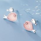925 Sterling Silver Fish Earring 1 Pair - Pink & Silver - One Size