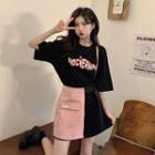 Elbow-sleeve T-shirt / Two Tone Mini Skirt