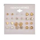 12 Pair Set: Rhinestone / Faux Pearl / Alloy Earring (assorted Designs)