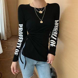 Lettering Long-sleeve Top Black - One Size