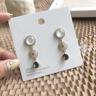 Rhinestone Cut-out Flower Drop Earring / Clip-on Earring