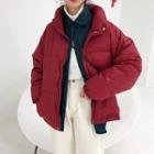 Plain Loose-fit Puffer Jacket As Figure - One Size