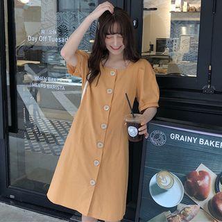 Plain Short-sleeve Single-breasted Dress