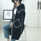 Piped Open-front Wool Blend Coat