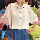 Colored Button Elbow-sleeve Shirt / Wide-leg Shorts