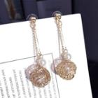 Faux Pearl Wirework Dangle Earring 1 Pair - Gold - One Size