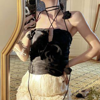 Choker-neck Floral Shirred Top