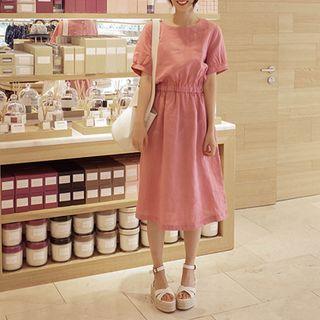 Short-sleeve A-line Linen Long Dress