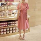 Short-sleeve A-line Linen Long Dress