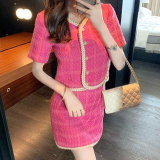 Braided-trim Tweed Jacket / Mini Skirt