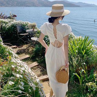 Short-sleevecut-out Midi A-line Dress