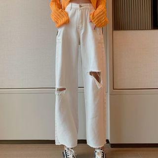 Straight Cut Distressed Pants
