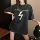 Short-sleeve Bolt Print T-shirt Gray - One Size