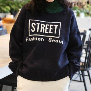 Letter Print Color-block Knit Top